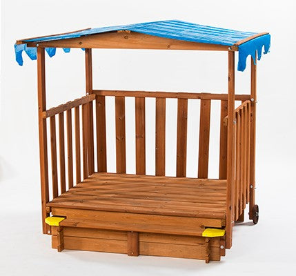 Hexagon Wooden Sandbox W Seat Boards | Eco-Friendly Cover & Ground